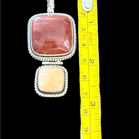 "Bali Artisan 925 Sterling Crazy Lace Agate & Coral Boho Statement Pendant 2.75” - Picture 3 of 6